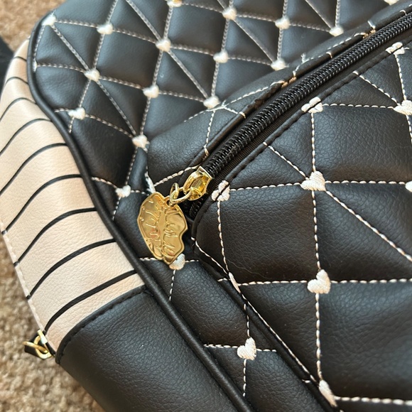 Betsey Johnson Black and White Quilted Backpack With Heart and Stripe Details - Picture 2 of 11